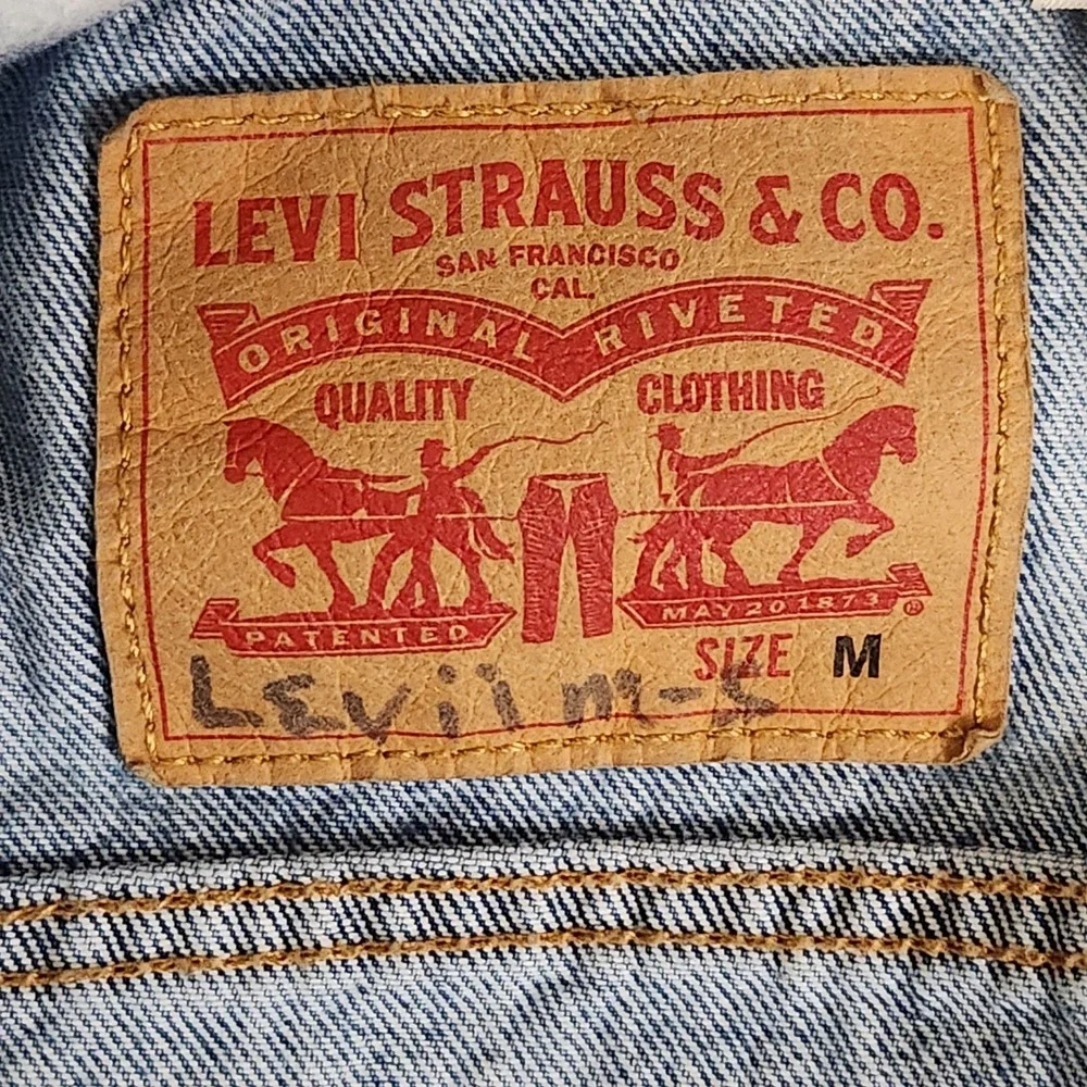 Levis Hybrid Hoodie Trucker Jacket Mens‎ Medium Blue Denim Grey Jersey Sleeves - Picture 5 of 13
